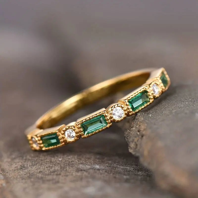 Esme™ | Vintage Green Zirconia Gold Ring