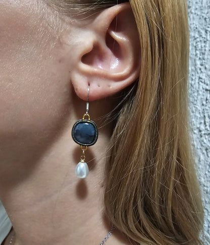 Vintage Blue Stone Pearl Earrings