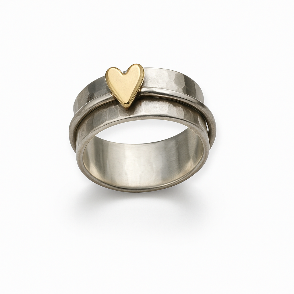Lena™ | Women’s Vintage Silver Ring with Gold Heart