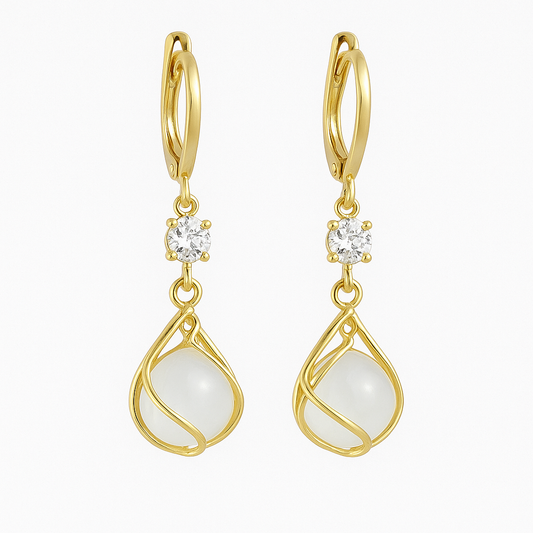 Aurelia™ | Women's White Opal Dangle Gold Earrings