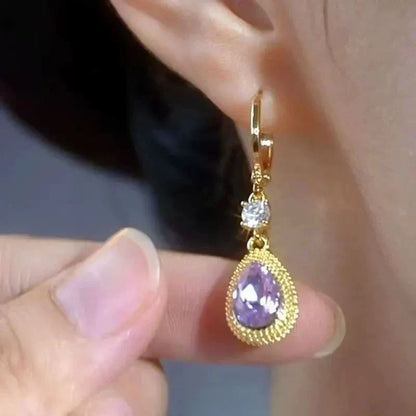 Purple Water Droplet Dangle Earrings
