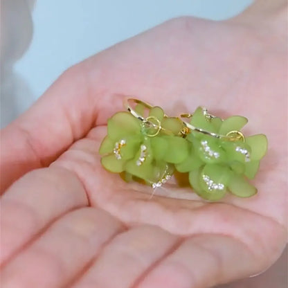 Green Magnolia Flower Earrings