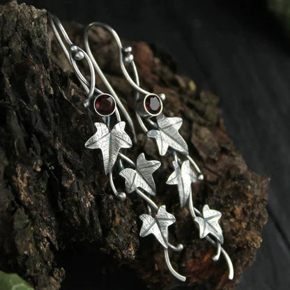 Antique Leaf Elf Earrings | White Gold