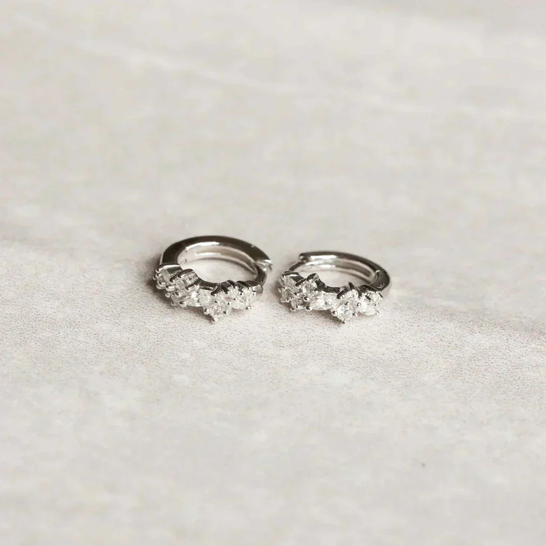 Crystal Cluster Huggies | White Gold