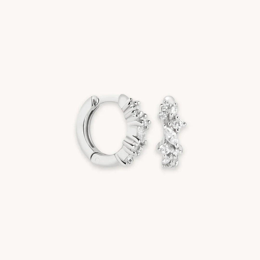 Crystal Cluster Huggies | White Gold